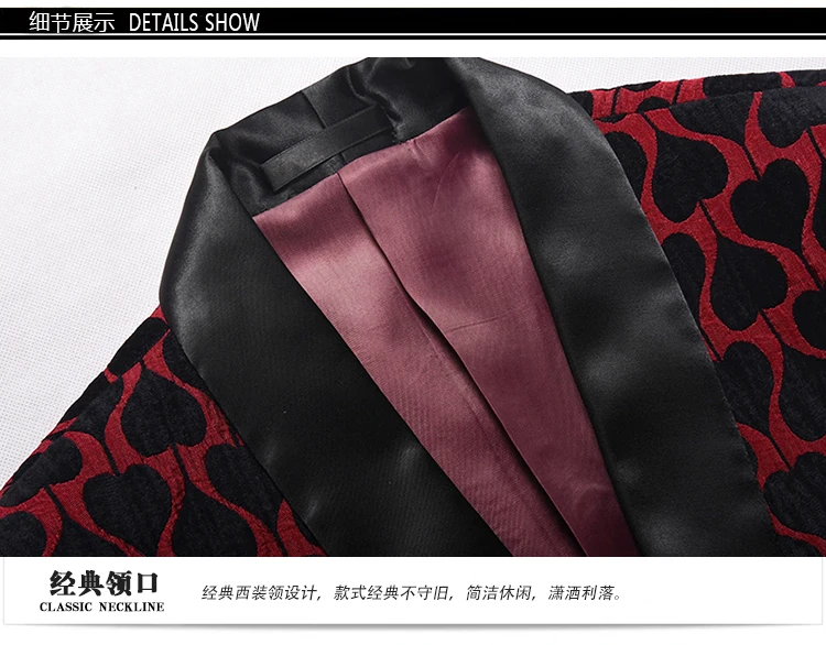 Quality Men New Pattern Blazer Jacket One Buttons Long Sleeve Spring Blazer Men Casual Costume Homme Slim Fit Suit Men Red Black
