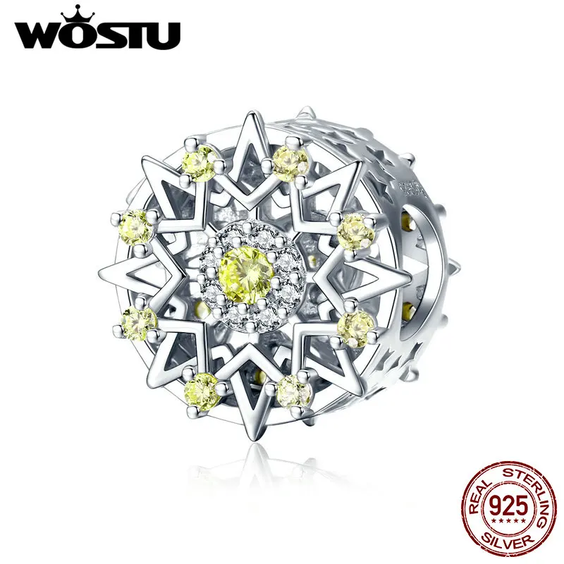 WOSTU подлинный 925 пробы Серебряный Солнечный свет Шарм Желтый CZ Бусины Подходят браслет DIY PenFNnt Роскошные ювелирные изделия изготовление FNC064