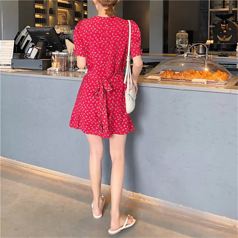 Повседневное красное мини платье Alien Kitty с коротким рукавом и принтом на