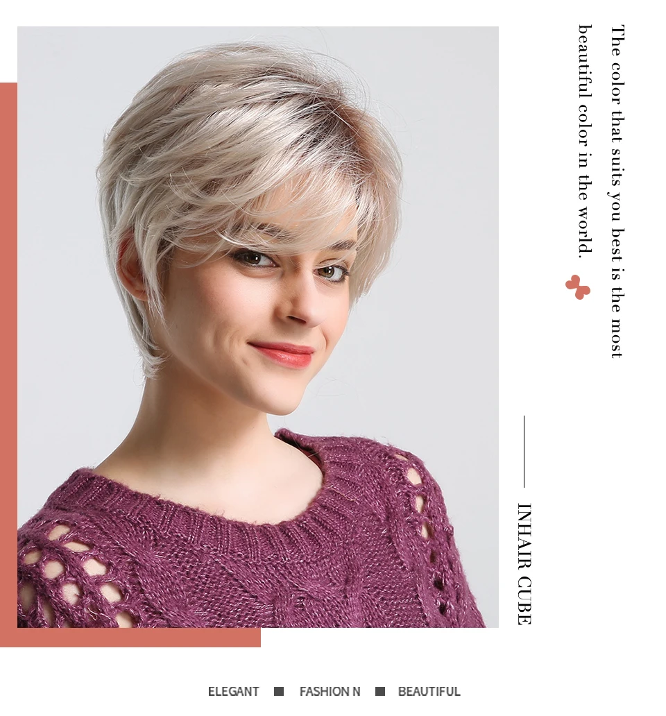 INHAIR кубик синтетический парик короткие прямые волосы пушистые Косплей смешанный цвет серый парики для женщин