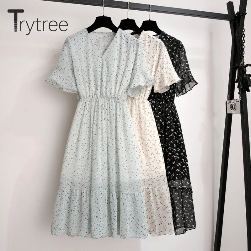 Trytree/летнее повседневное платье женское с цветочным принтом v образным вырезом