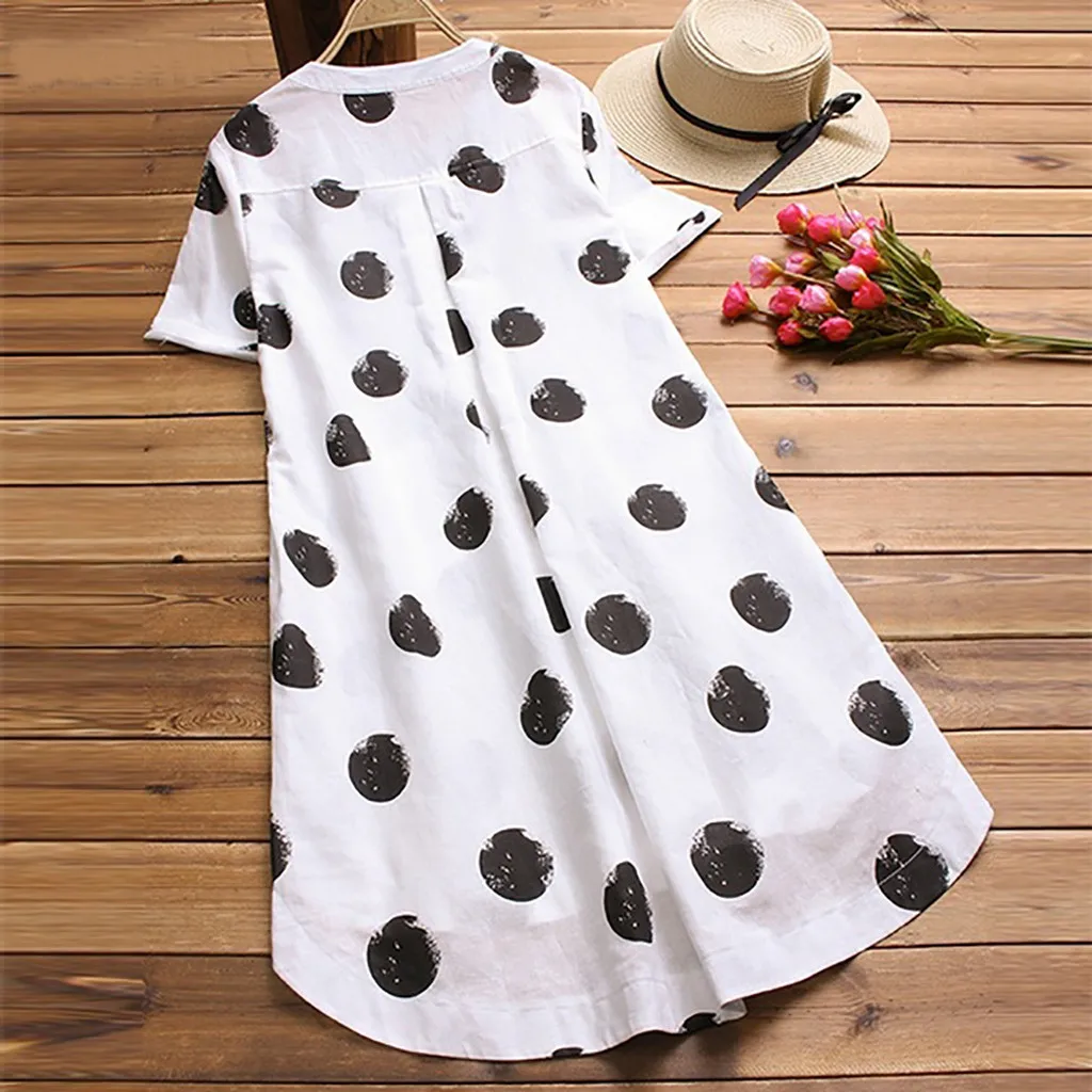 Модная женская футболка в горошек с круглым вырезом многослойная на пуговицах