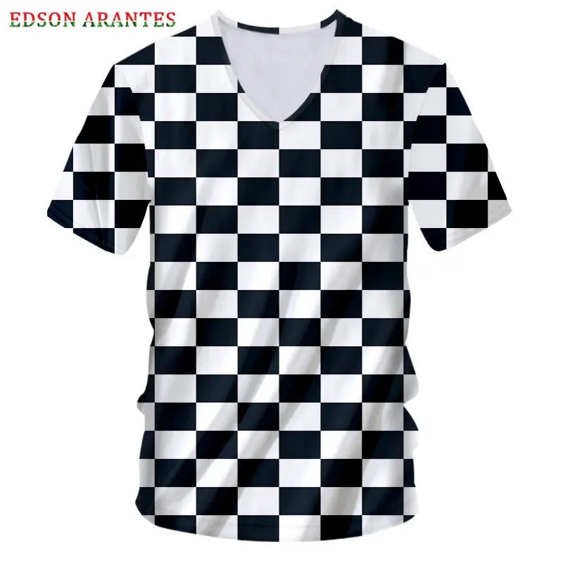 Черно белая клетчатая футболка для мужчин и женщин сексуальная хипстерская с v