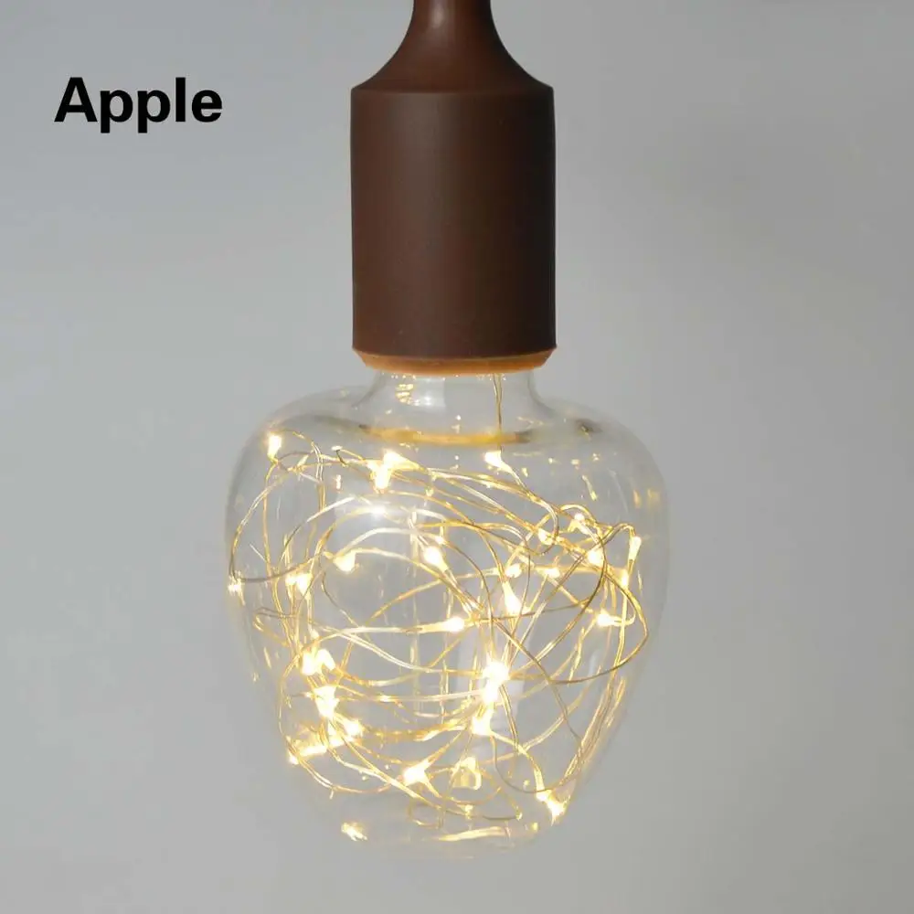 Apple 3D Star Фейерверк лампы праздник в винтажном стиле Новогоднее украшение светодио дный лампы накаливания строка E27 110 V 220 V сменная лампа накаливания - Цвет: Apple