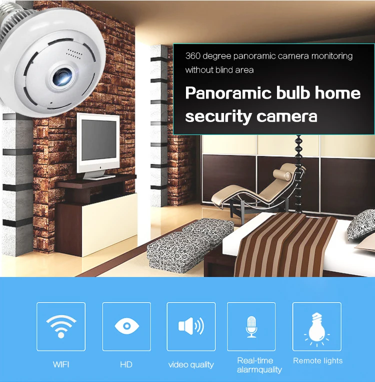 360 градусов панорамный рыбий глаз 1.3MP лампа Беспроводная IP умный дом CCTV 3D VR