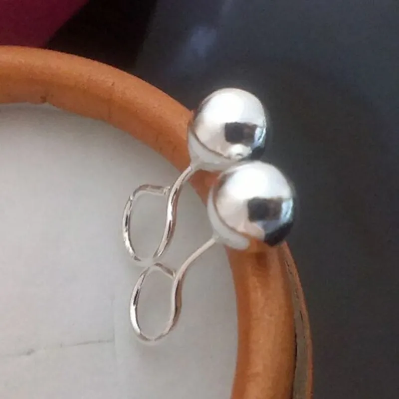 Женские и мужские серьги пусеты круглые с шариками кабошона из чистого серебра 925