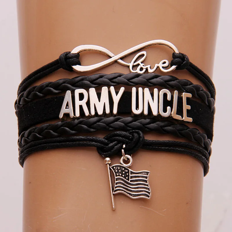 Army Uncle NCRHGL Infinity love ARMY GRANDMA/MOM/WIFE/UNCLE/SISTER/GIRLFRIEND/AUNT Flag charm braided bracelet Family bangles Drop Shipping - Окраска металла: Army Uncle