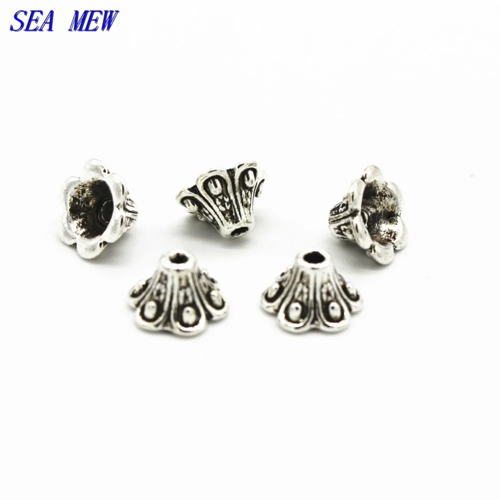 SEA MEW 100 шт 9 мм * 5 античный серебряный цвет цветы концевые бусины винтажная бусина