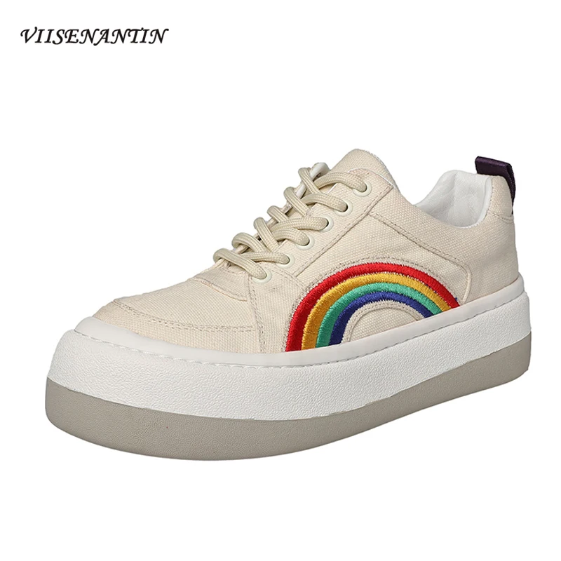 

VIISENANTIN 2019 New Arrival Autumn Canvas Shoes Female Rainbow Embroidery Decor All Match Daily Casual Shoe Comfortable Shoe