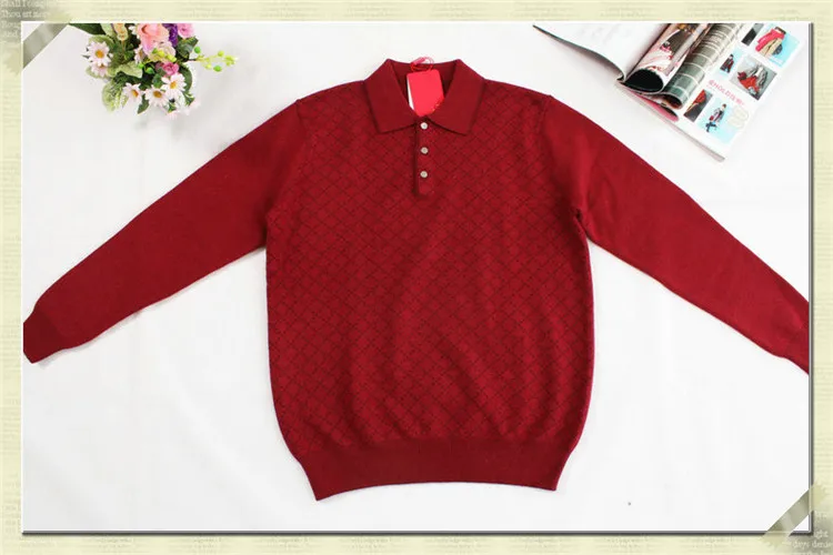 new arrival 100%goat cashmere turn-down collar knit men fashion argyle pullover sweater H-straight red 3color S/2XL | Мужская одежда