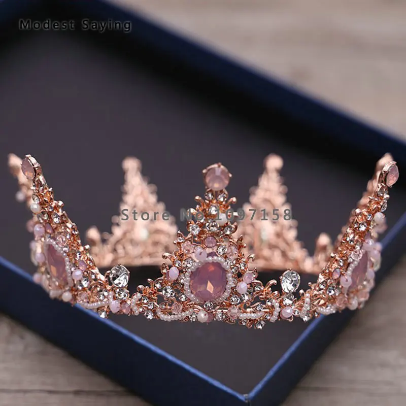 Романтические розовые свадебные тиары 2018 с хрустальной королевской головкой