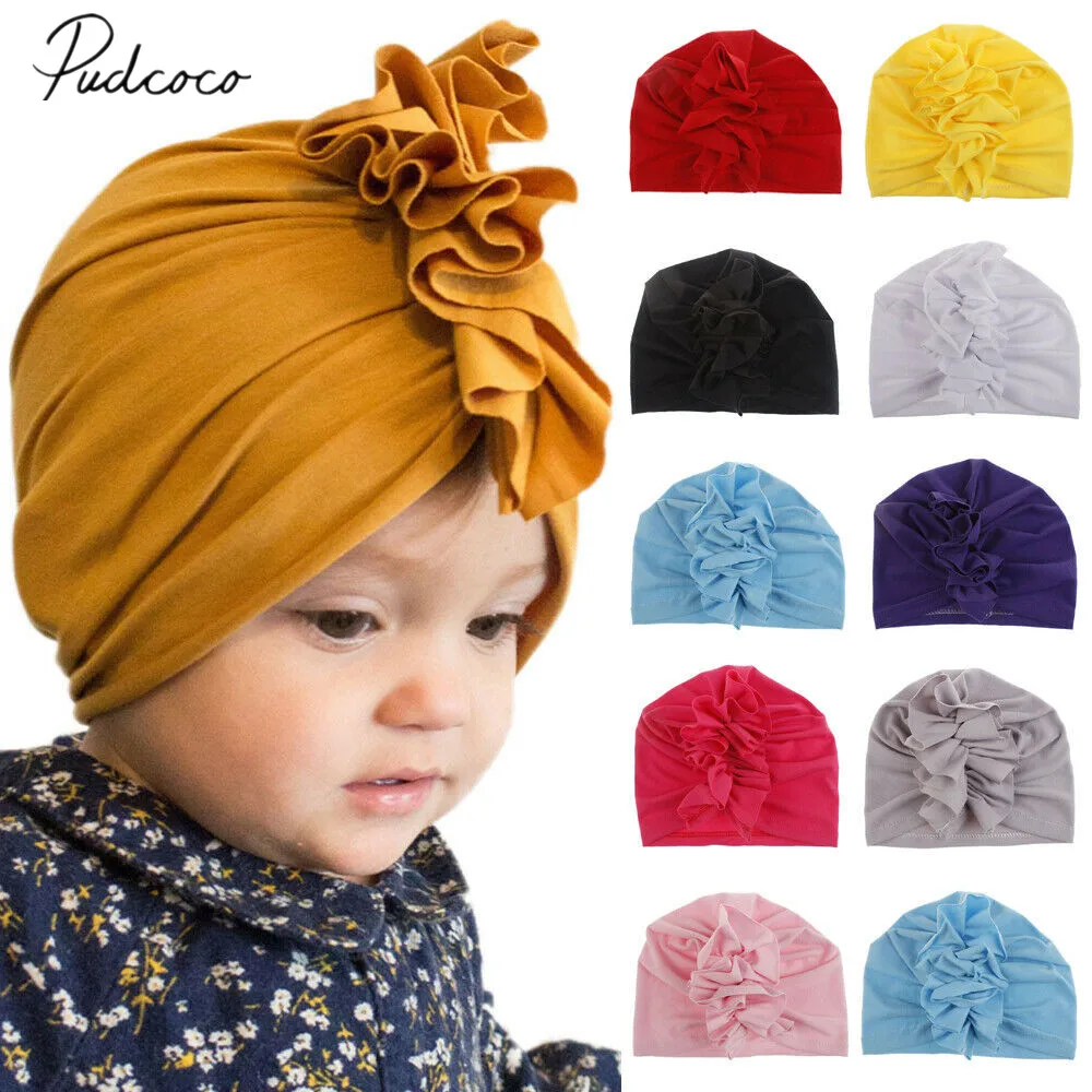 2019 Children Summer Accessories Fashion Newborn Toddler Kid Baby Boy Girl Turban Cotton Beanie Solid Ruffle Candy Color Hat Cap | Детская