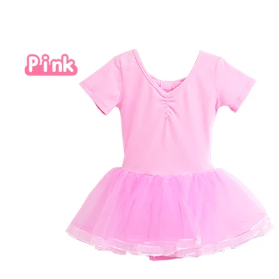 Pink Short Sleeve Детское балетное платье для девочек, гимнастическое трико, бальное платье для танцев, длинный/короткий рукав, балетная пачка, костюм для выступлений для детей - Цвет: Pink Short Sleeve