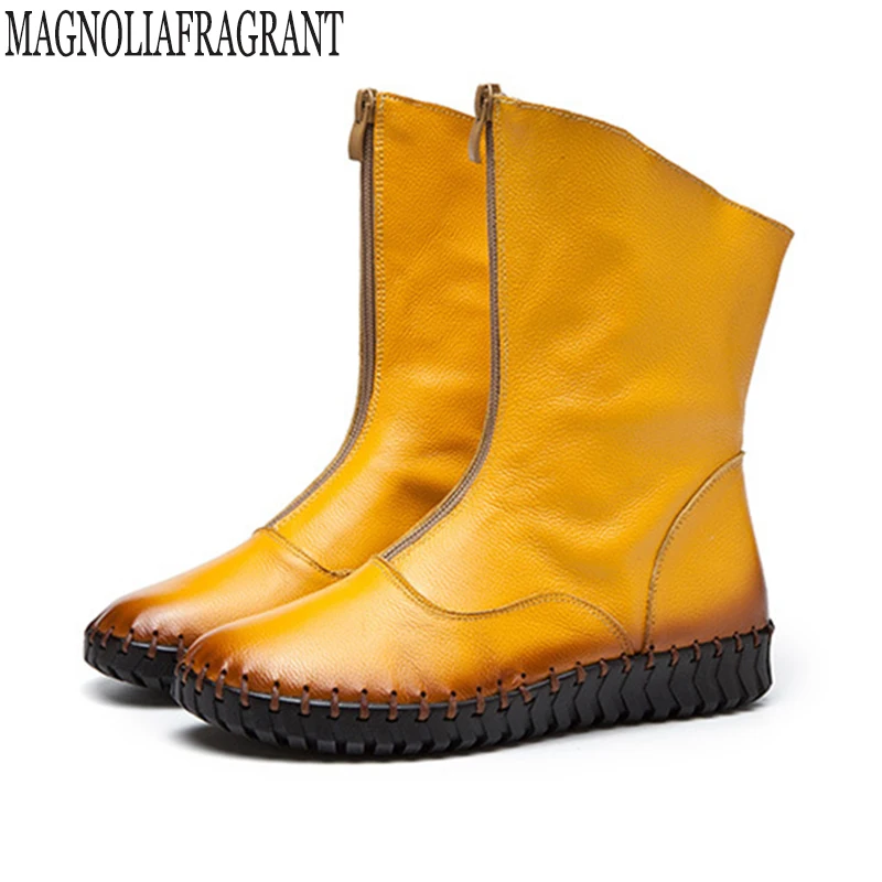 Зимние ботинки из натуральной кожи 2018 Брендовые женские зимние обувь для мам