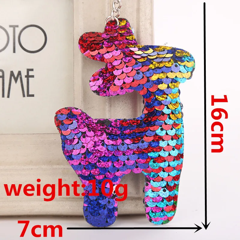 MDNEN Cute Women Fawn Deer Sequins Keychains Reindeer Key Chain Glitter Pompom Ring Cartoon Animal Keyholder Keyfob | Украшения и