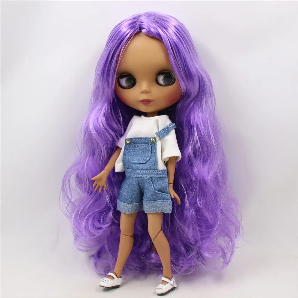 Ледяной DBS Blyth кукла 1/6 bjd совместное тело темная кожа матовое лицо фиолетовые