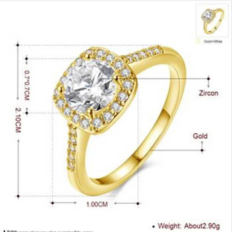 Цирконий Асфальтовая Обручальные Кольца Золото Цвет Кристалл Свадебные