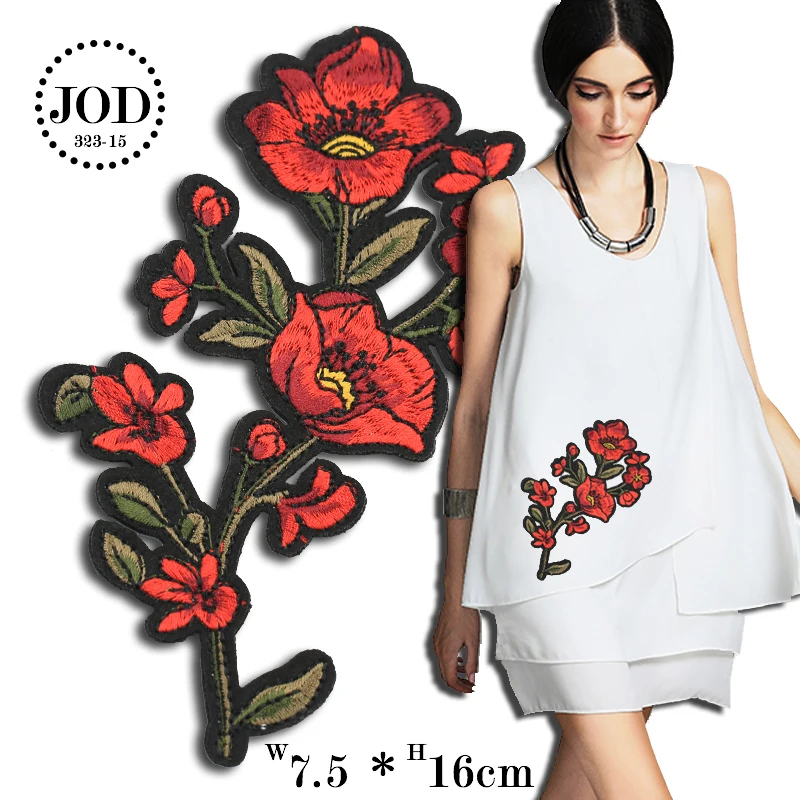 

Embroidered Flower Size:7.5x16cm Iron on Patches for Clothing T-shirt DIY Sewing Applications Clothes Patch Apparel Badges JODd