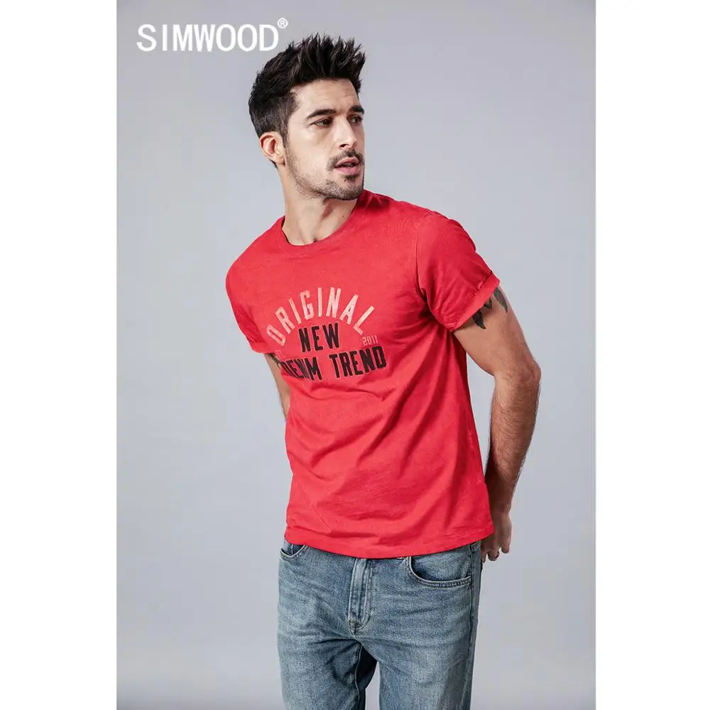 SIMWOOD летняя новая футболка с буквенным принтом Мужская винтажная стираемая