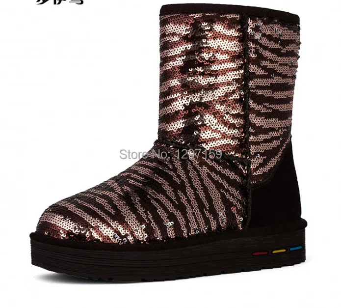 2015 Winter New Australia quality Women shoes Sequined Cloth waterproof boots calf-high rain first walk winter Boots snow | Обувь