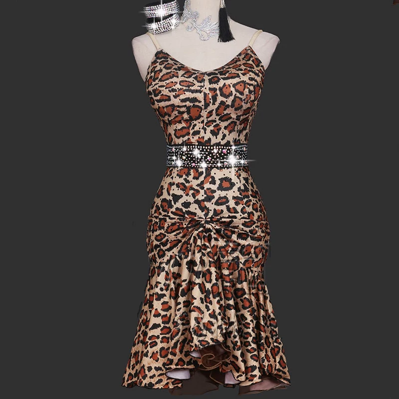 Сексуальное платье для латинских танцев женское модное с леопардовым принтом