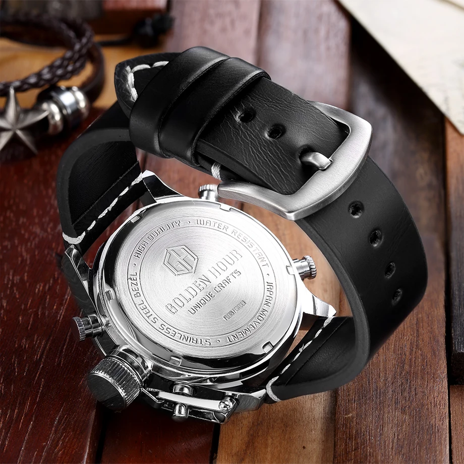 Часы наручные GOLDENHOUR Мужские кварцевые модные спортивные аналоговые