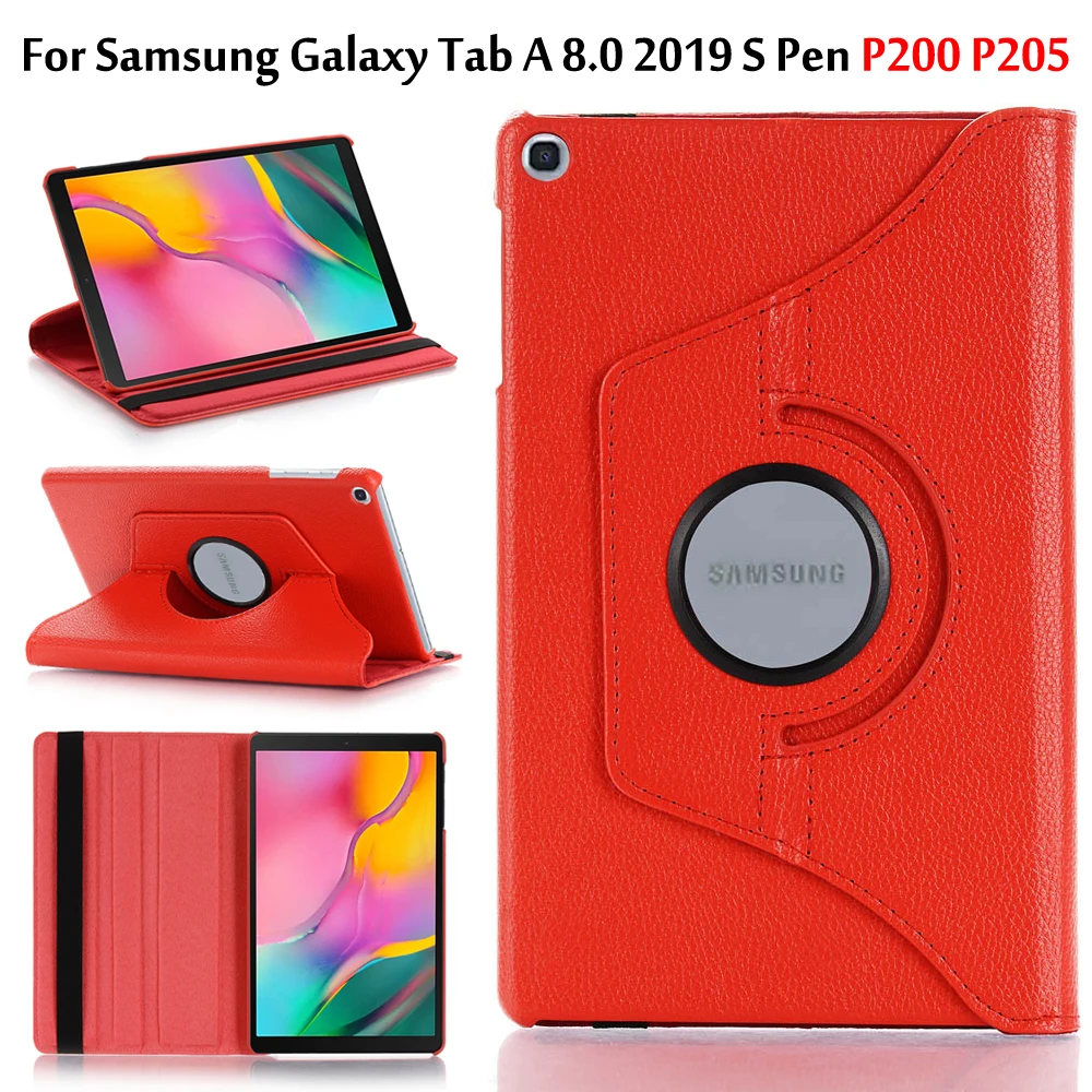 360 Rotating Case For Samsung Galaxy Tab A 8.0 S Pen P200 P205 SM-P200 SM-P205 Smart Auto Sleep / Wake Stand Leather Cover