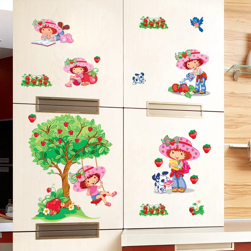 

Strawberry Shortcake Girls Tree Wall Stickers For Kids Room Bedroom Room Decorative Wall Decal stickers muraux room decoration