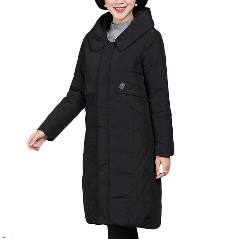 

New Autumn Winter Jacket Plus Size Women Loose Parka Black Hooded Down cotton Jacket Padded Women Long Warm Outerwear 5XL A878