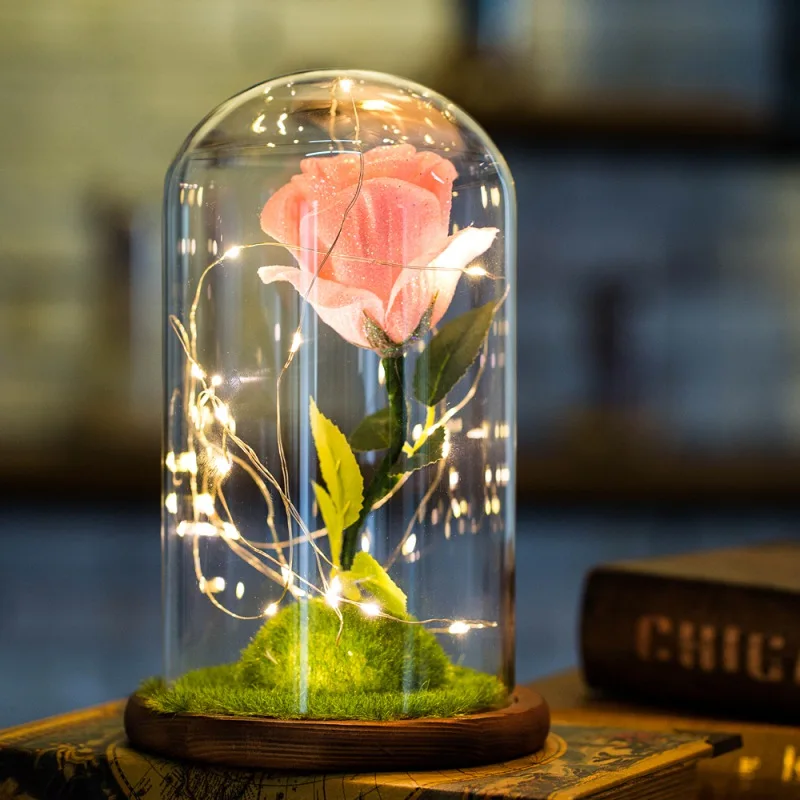 

New Mother'S Day Valentines's Day Eternal Rose Flower With Glass Cover Led Light Floral Preserved Fresh Luminescent Flowers