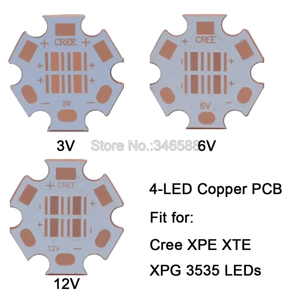 

10pcs 20mm Full Copper PCB Board LED Heatsink PCB Base for 4D 4-Chip 4-LED Cree XPE XP-E XTE XT-E XPG XP-G 3535 LEDs 12V/ 6V /3V