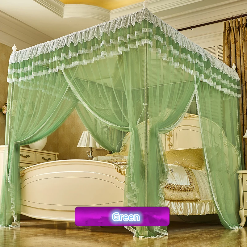 princess style mosquito net bed netting with four corners stainless steel frames tube summer curtain lace decoration queen | Дом и сад