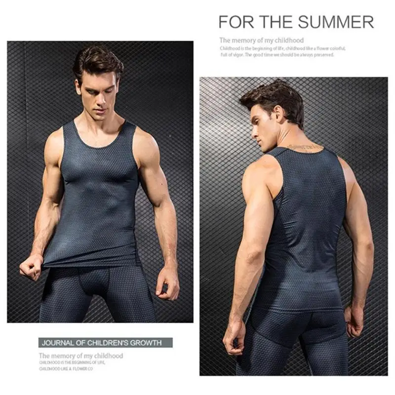 Men Bodybuilding Gym Tank Top High Elasticity Tight Running Comfort Vest Perspiration Workout Sleeveless Tee Quick Drying | Спорт и