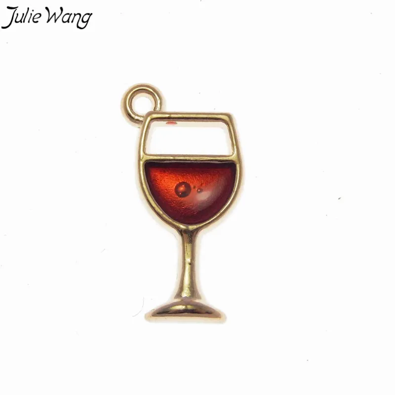 Julie Wang 12 шт. бокалы-подвески, цветные эмалированные вина в стекле, цинковый сплав, Маленькая подвеска, сделай сам, милые серьги, аксессуары для изготовления ювелирных изделий - Окраска металла: Red