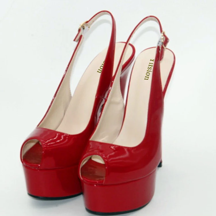 Женские босоножки на платформе Olomm Красные тонком высоком каблуке с открытым