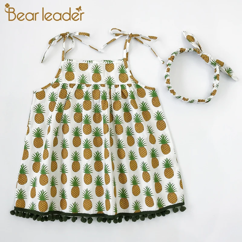 Bear leader/платье для девочек; летнее платье-комбинация без рукавов с рисунком ананаса; милое пляжное платье для девочек; одежда для детей; детская одежда