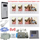 Клавиатура управления доступом, 6 квартир, домофон, панель вызова, цветной 7-дюймовый внутренний монитор, домашний видеовызов + электронная система дверного замка