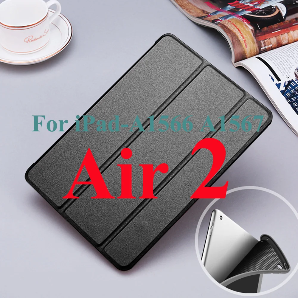 Чехол для iPad Air 2 Мягкий силиконовый чехол-книжка с функцией автоматического сна/пробуждения из искусственной кожи для iPad Air2 A1566 A1567 - Цвет: Черный