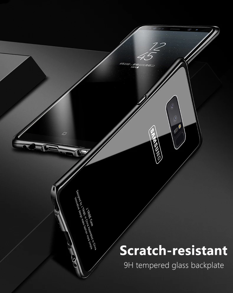 Для samsung Note 8 чехол, роскошный жесткий металлический алюминиевый каркас, блестящая закаленная стеклянная задняя крышка, чехол для телефона для Note 8, чехол 6,3