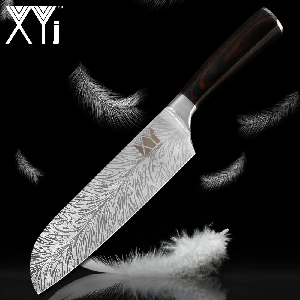 XYj 7 дюймовые кухонные ножи Santoku нож из нержавеющей стали для резки мяса никири