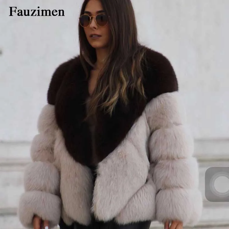 Новый дизайн женские лиса меховая куртка high street теплая зима плюс размер пальто с