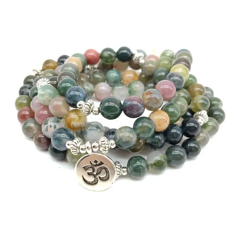 Ohm Charm Горячие Для женщин браслет Мала Цепочки и ожерелья с лотосом Ом Будда очарование Йога браслет Индийские Агаты фантазии Ясперс дропшиппинг - Окраска металла: Ohm Charm