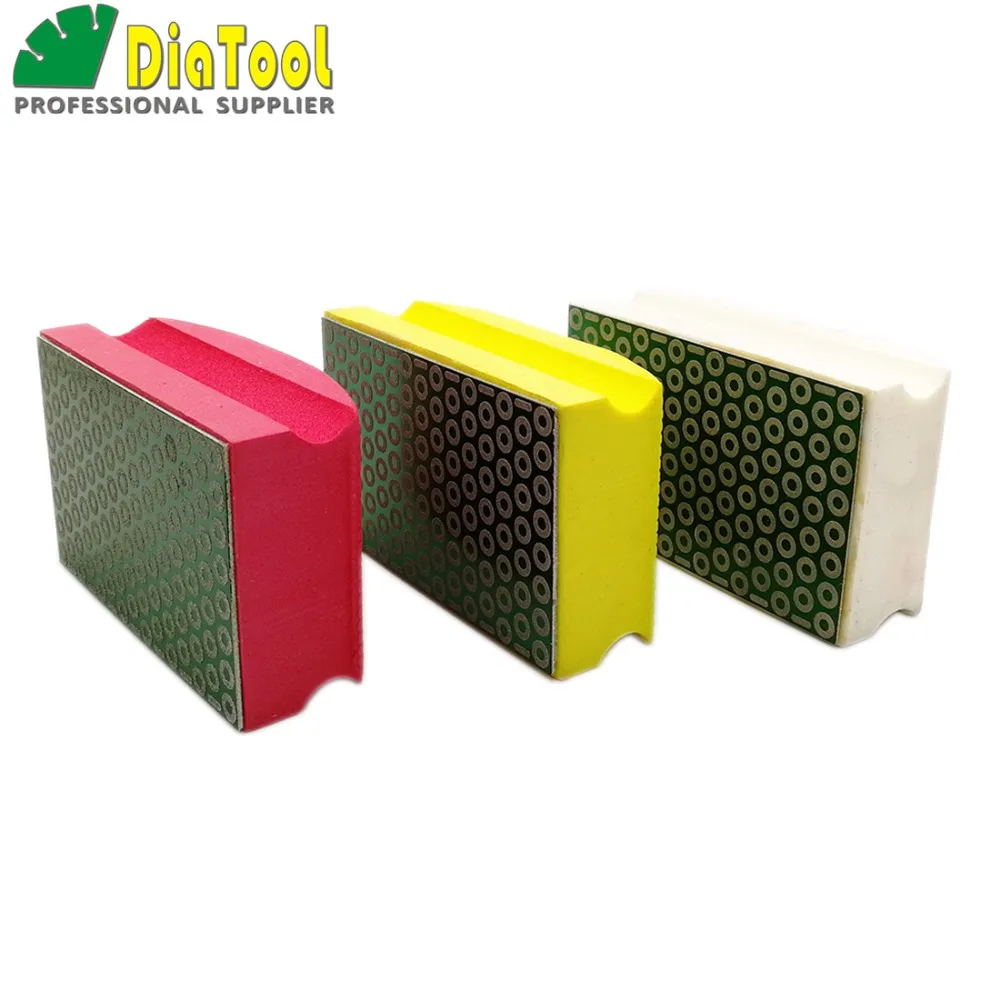 

DIATOOL 3pcs Electroplated Diamond Hand Polishing Pad 90X55MM (#200+#400+#600) Hard Foam-backed Grinding Block