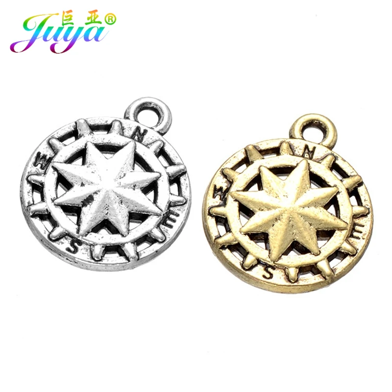 Juya 10 шт./лот оптовая продажа античные золотые/Серебристые Подвески с компасом и