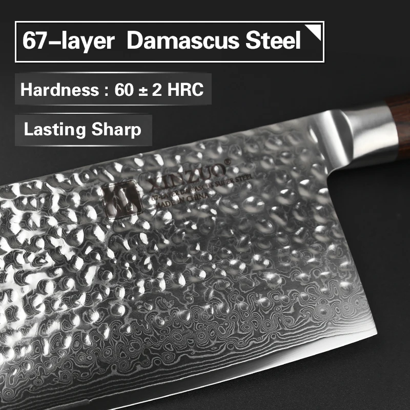 XINZUO 7'' inch Big Knife 67 layer VG10 Damascus Stainless Steel Kitchen Knives Chinese Style Chef knife with Pakkawood Handle | Дом и