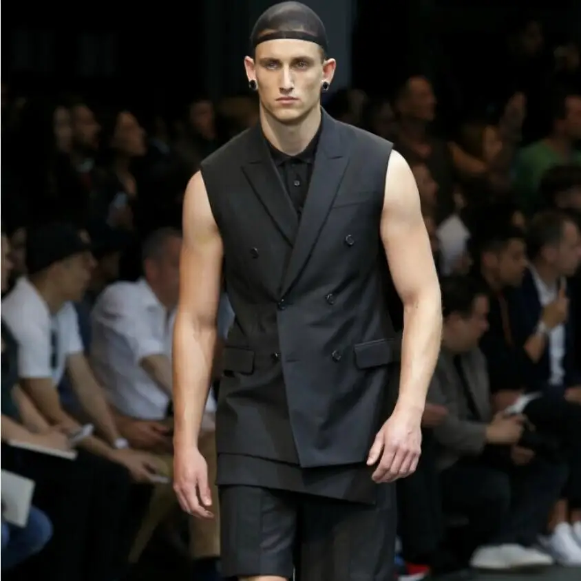 

Customize Spring And Summer Men Fashion Casual Double Breasted Slim Suit Vests Bar Nightclub Vest Hairstylist Singer Costumes