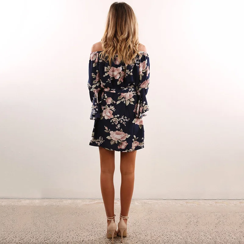 Женское платье 2020 летнее сексуальное с открытыми плечами Цветочный принт
