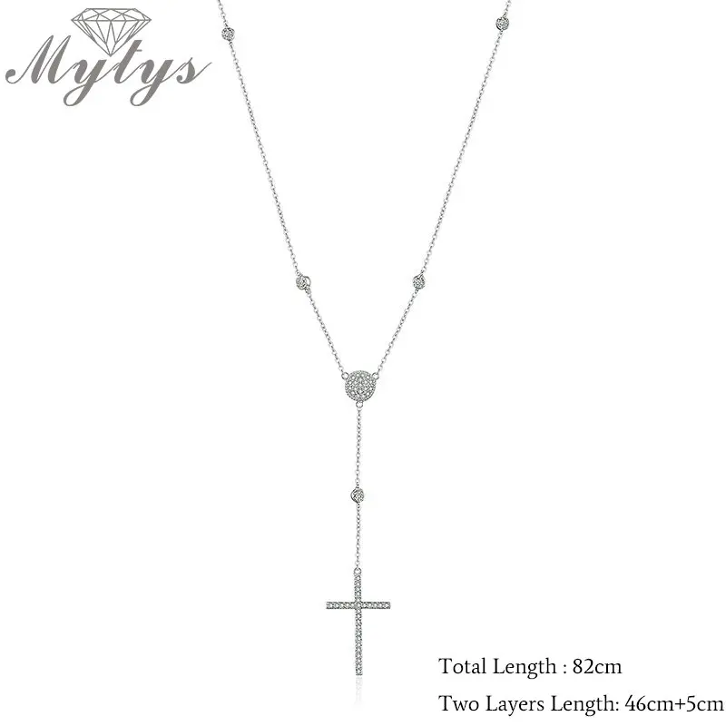 Mytys многослойное ожерелье для женщин Серебряный цвет крест кулон свитер два