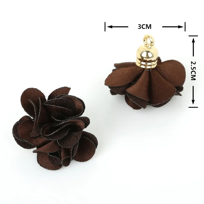 Dark Brown 100 шт 3x2,5 см ткань цветок подвески в форме кисточек для серьги, брелок для мобильного телефона ремни сумка Висячие аксессуары - Цвет: Dark Brown