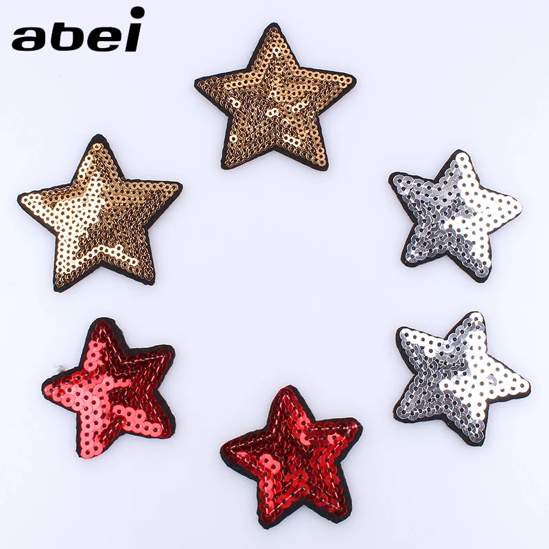 10 шт./лот расшитые блестками золотые звездочки с железной вышивкой красные
